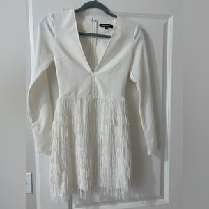 White fringe long sleeve dress